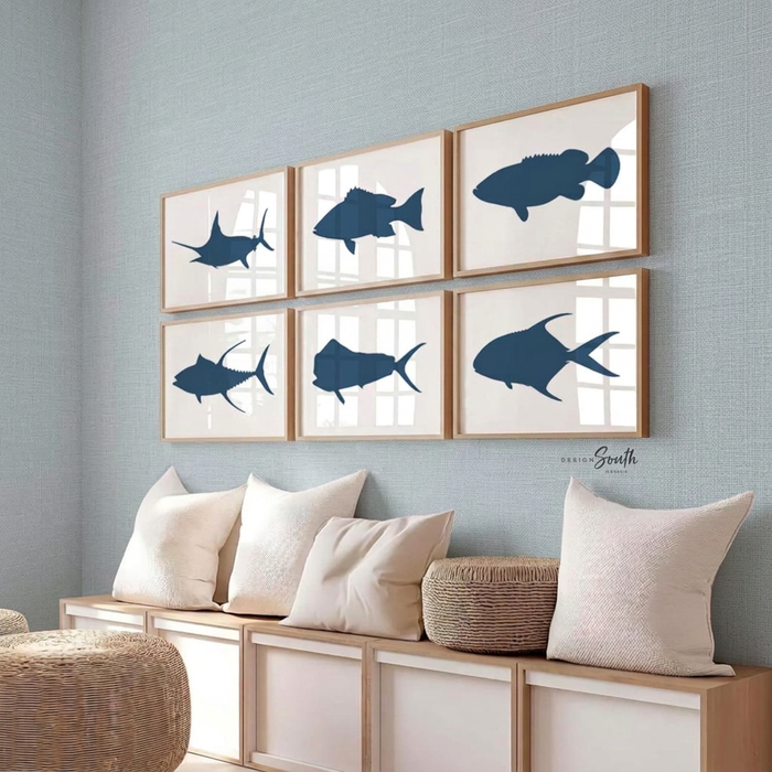 Boys blue fishing bedroom wall art, fish decor for boys, boys fishing theme, baby boy fisherman, fish nursery art boys, navy blue fish decor