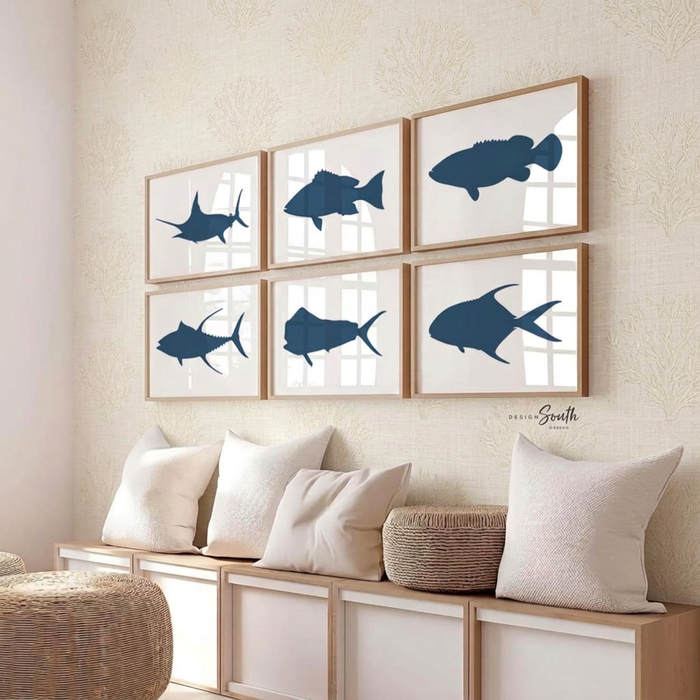 Boys blue fishing bedroom wall art, fish decor for boys, boys fishing theme, baby boy fisherman, fish nursery art boys, navy blue fish decor