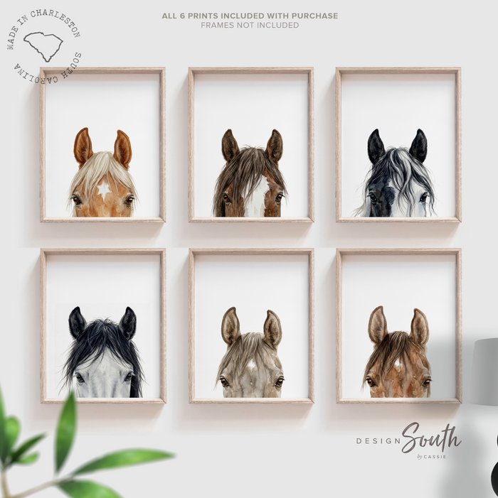 Watercolor Horse Wall Art Set of 6, Equestrian Nursery Decor, Kids Horse Prints, Arabian Gypsy Vanner Clydesdale Paint Horse Gift