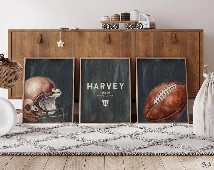 Personalized Football Nursery Art: Vintage Sports Prints, Boys Room Decor