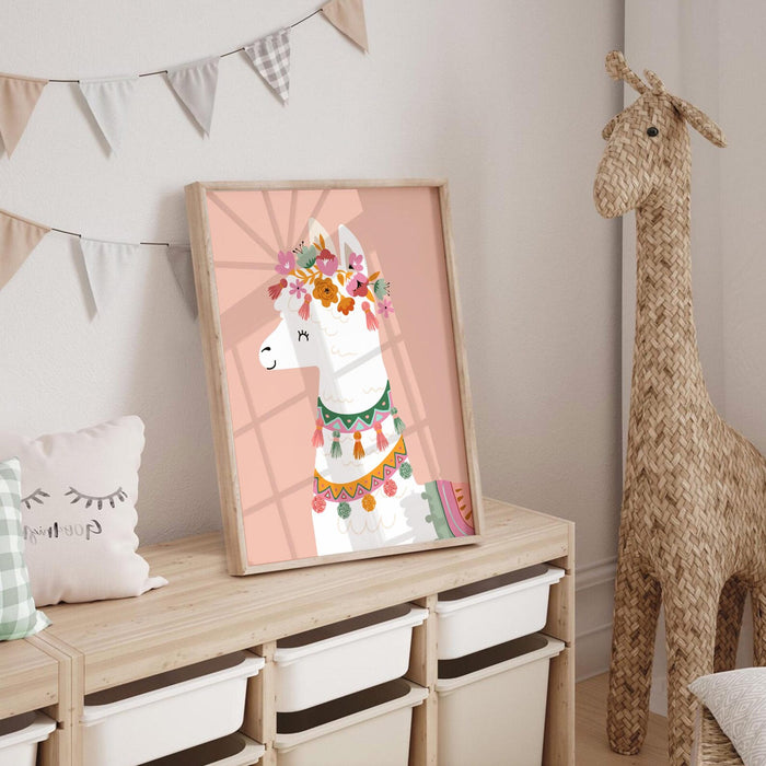 Neutral nursery muted boho colors baby room, elegant neutral girl's wall art, modern boho baby decor llama, nursery alpaca llama theme child