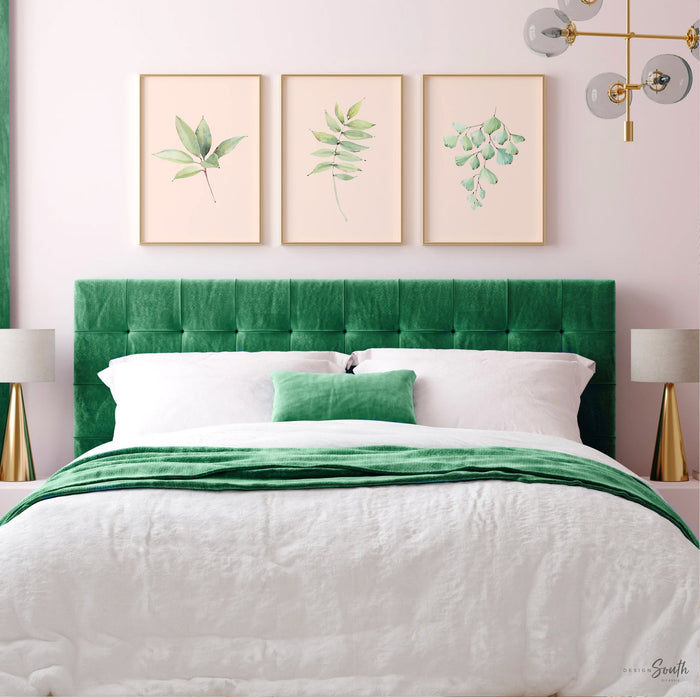 Blush Pink & Green Plant Wall Art — Watercolor Bathroom Prints