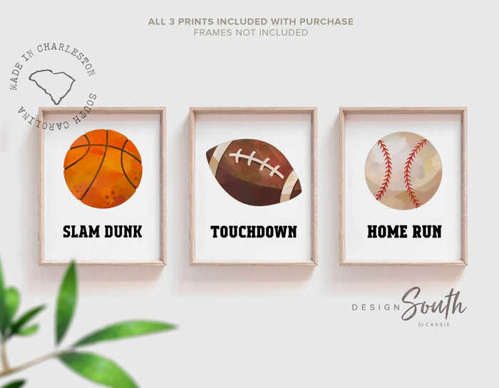 Modern Sports Wall Art for Boys — Basketball & Football Prints