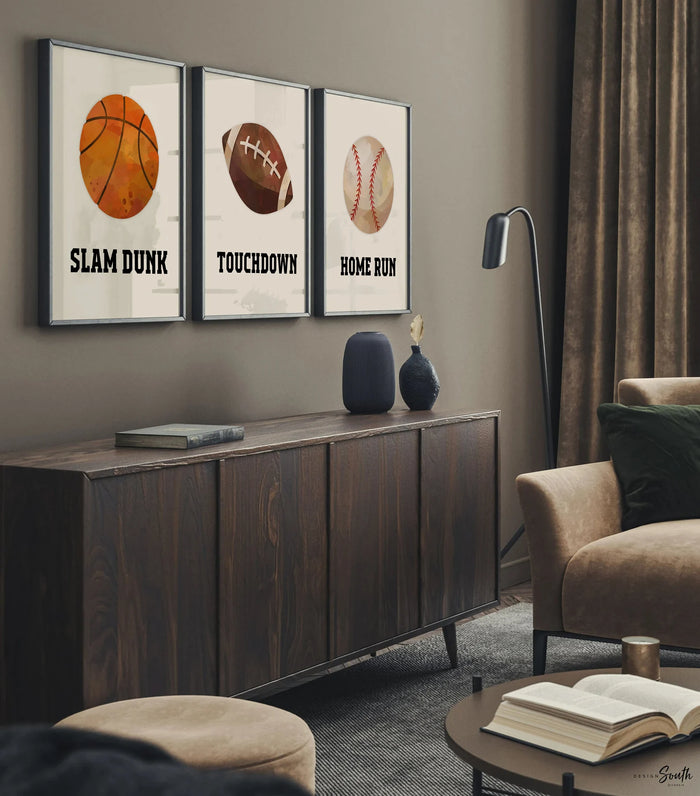 Modern Sports Wall Art for Boys — Basketball & Football Prints