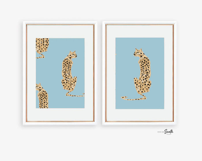 Baby Blue Cheetah Nursery Art — Personalized Safari Prints
