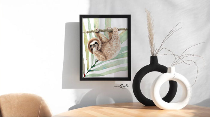 Sloth wall art set, sloth themed baby nursery, sloth nursery ideas, sloth tropical rainforest room decor, sloth boy monogram, toddler sloths