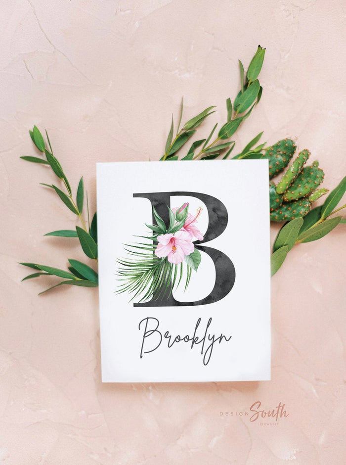 Tropical Sloth Nursery Prints: Watercolor Baby Animal Theme, Monogram Decor