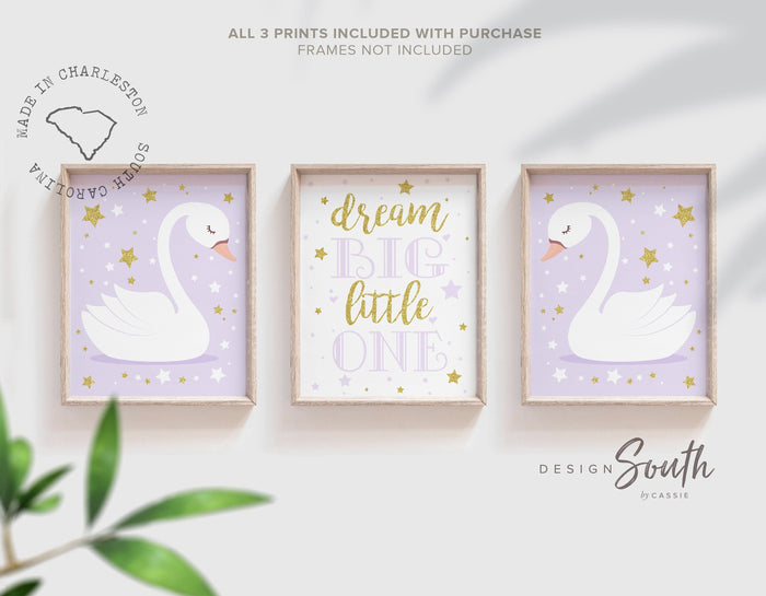 Lilac and gold nursery wall art, lilac nursery, swan nursery decor, swan art, swan bedroom art, swan nursery art, lilac girls bedroom decor