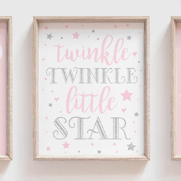 Nursery prints, nursery wall art, twinkle twinkle little star, nursery decor, pink wall art, nursery quote print, baby girl nursery decor