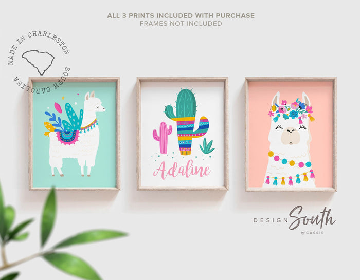 Llama nursery art, alpaca baby girl nursery decor, boho nursery art print, coral mint nursery, gift idea for girl, cactus boho nursery print