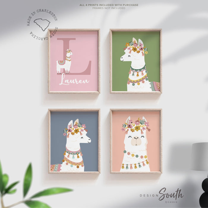 Llama baby gift, personalized gift, llama gifts, nursery decor, colorful llamas baby room, baby girl room decor, llama girl baby shower gift
