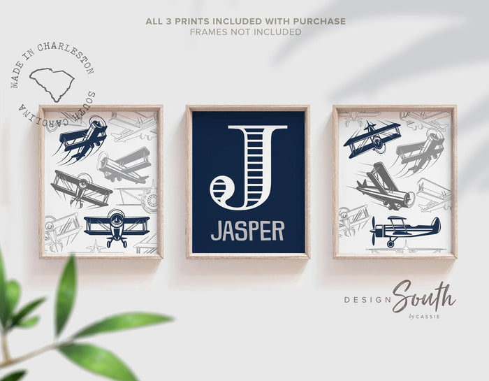 Airplane Nursery Art Prints: Boys Room Decor, Custom Monogram