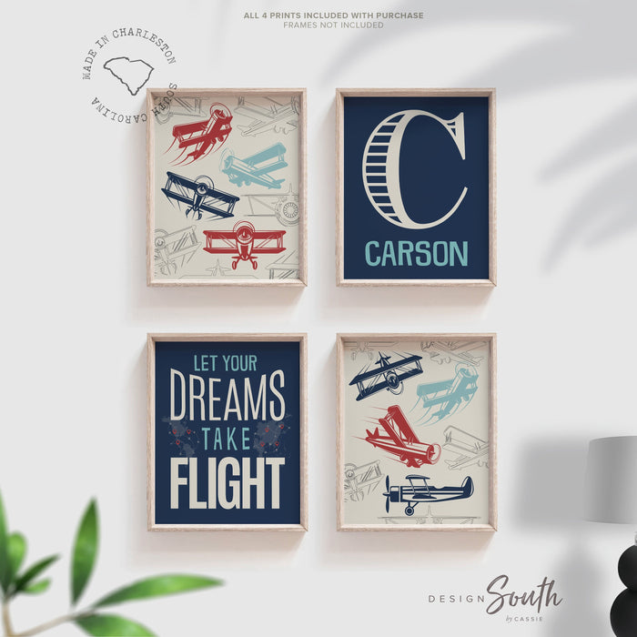 Boys airplane art, nursery aircrafts, retro airplane nursery, vintage airplane boys room, aviation theme, gift for boy airplane personalized