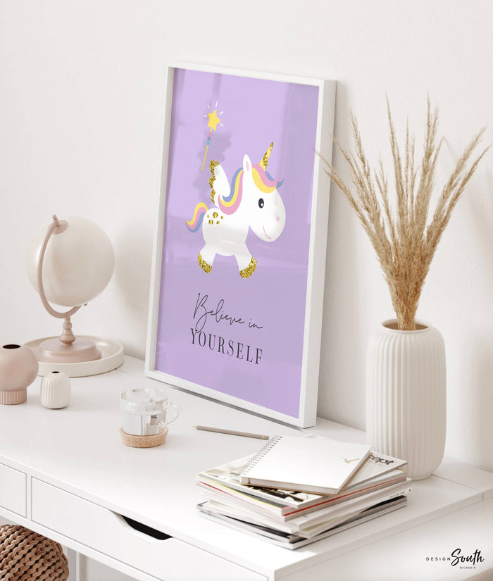 Pastel unicorn nursery art set of four 4, rainbows butterflies unicorns flowers decor, cute baby unicorn nursery wall art prints, pastel art