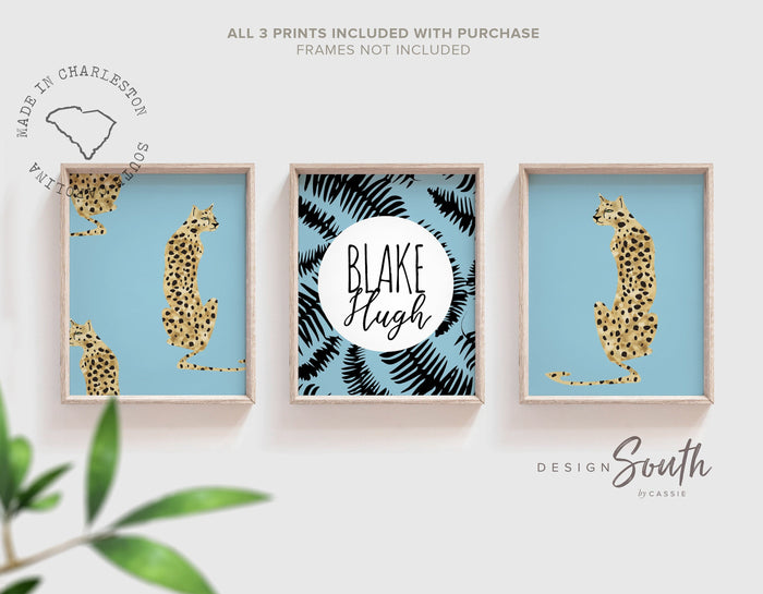 Baby Blue Cheetah Nursery Art — Personalized Safari Prints