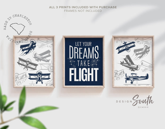 Airplane Nursery Prints: Boys Room Decor, Flight Theme (Unframed)