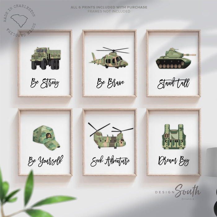 Army vehicles boys wall art set, soldier military tank truck helicopter, boys bedroom wall art print decor army marine troop, playroom army