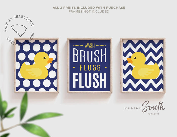 Baby boy bathroom, baby boy yellow and navy bathroom decor, rubber duckie art, baby boy wall art, brothers bathroom, twin boys bathroom navy