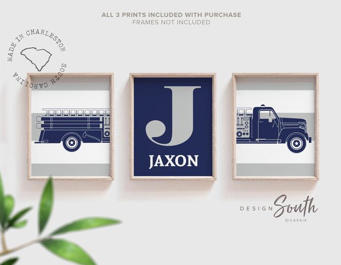 Fire truck nursery decor, little firefighter gift, navy firetruck art, firetruck theme, boys firetruck decor, boy wall art firefighter gift