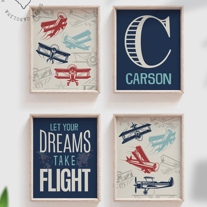 Boys airplane art, nursery aircrafts, retro airplane nursery, vintage airplane boys room, aviation theme, gift for boy airplane personalized