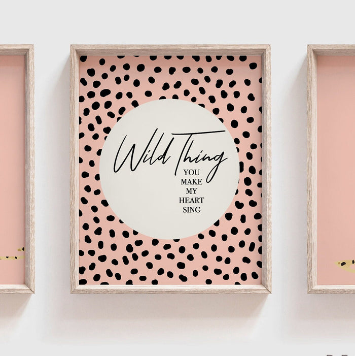 Peach cheetah, wild thing you make my heart sing, art print poster wild thing, dot speckle nursery, modern safari baby, printed cheetah art