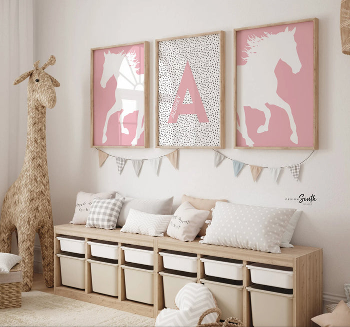 Pony nursery prints, personalized horse nursery art, pony farm nursery, cowgirl nursery art, pony print, horse print, horse girl nursery art