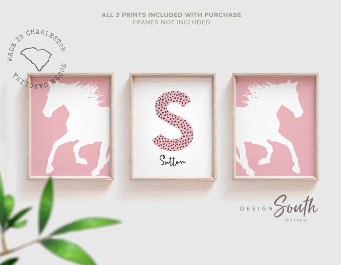 Horse girl nursery, horse girl room art, farm nursery decor, girl horse nursery theme, horse gift for girl, farm pony race girly room art