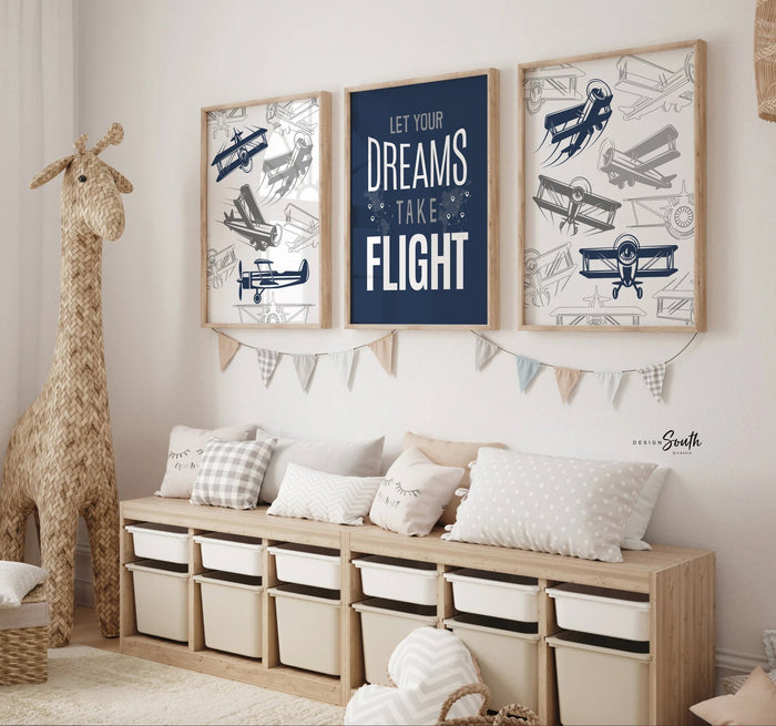 Airplane Nursery Prints: Boys Room Decor, Flight Theme (Unframed)