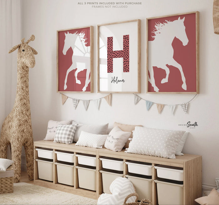 Horse girl nursery, horse girl room art, farm nursery decor, girl horse nursery theme, horse gift for girl, farm pony race girly room art