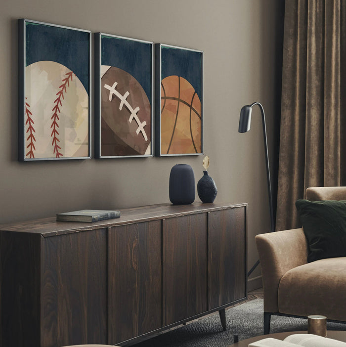 Set of 4 sports balls navy blue wall print, sports baby nursery or little boy's room, all sports sporty gift baby shower, toddler sports art