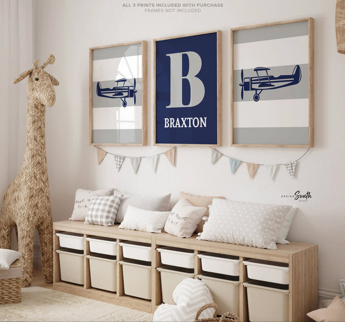 Airplane baby, navy blue and gray, kids airplane room art, timeless airplane art, boys airplane nursery, airplane art boys, aviation nursery