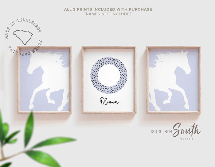 Periwinkle horse girl nursery decor, horse girl room art, farm nursery decor, girl horse nursery theme, horse girl gift, farm pony girly art