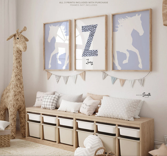 Periwinkle horse girl nursery decor, horse girl room art, farm nursery decor, girl horse nursery theme, horse girl gift, farm pony girly art