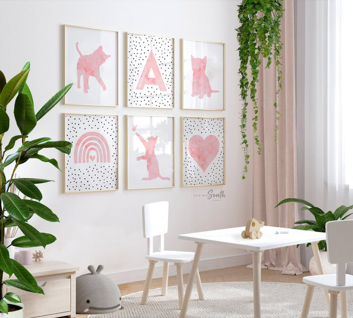 Pink Kitten Nursery Art Prints: Cat Girl Bedroom Decor