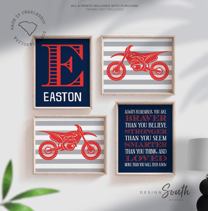 Dirt bike boys art, dirt bike wall art, motorbike racing, motocross dirt bike prints, stunt racing, dirt bike art, gift for boy, red & blue