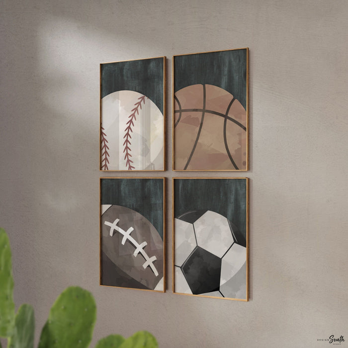 Set of 6 industrial collection kids room sports decor, modern sports nursery art, industrial kids playroom decor, gift for boy sports theme