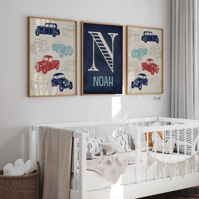 Baby boy car nursery, baby boy truck nursery, personalized baby boy art, cars baby boy decor, car nursery decor, car nursery art for boys