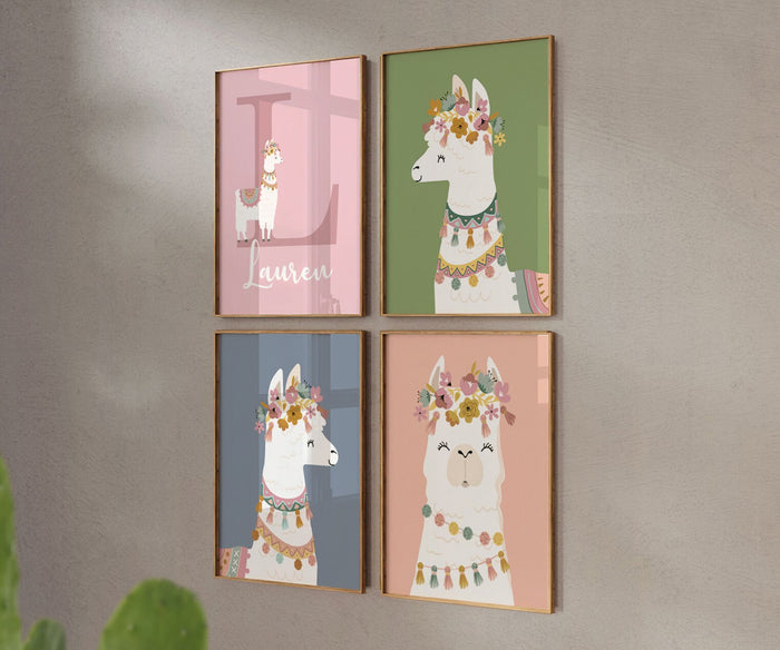 Llama baby gift, personalized gift, llama gifts, nursery decor, colorful llamas baby room, baby girl room decor, llama girl baby shower gift