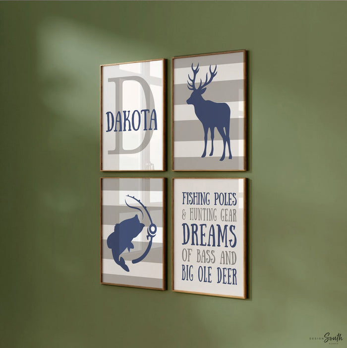 Deer bass kids decor, eight point buck deer nursery decor, bass fishing nursery decor, boys wall art hunting quote, boys bedroom deer fish