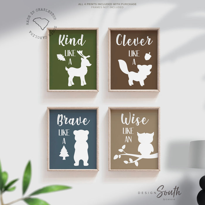Baby boy nursery rustic woodland animals, bear owl deer kids wall art prints, navy blue woodland, boy wall decor ideas, animals wall art