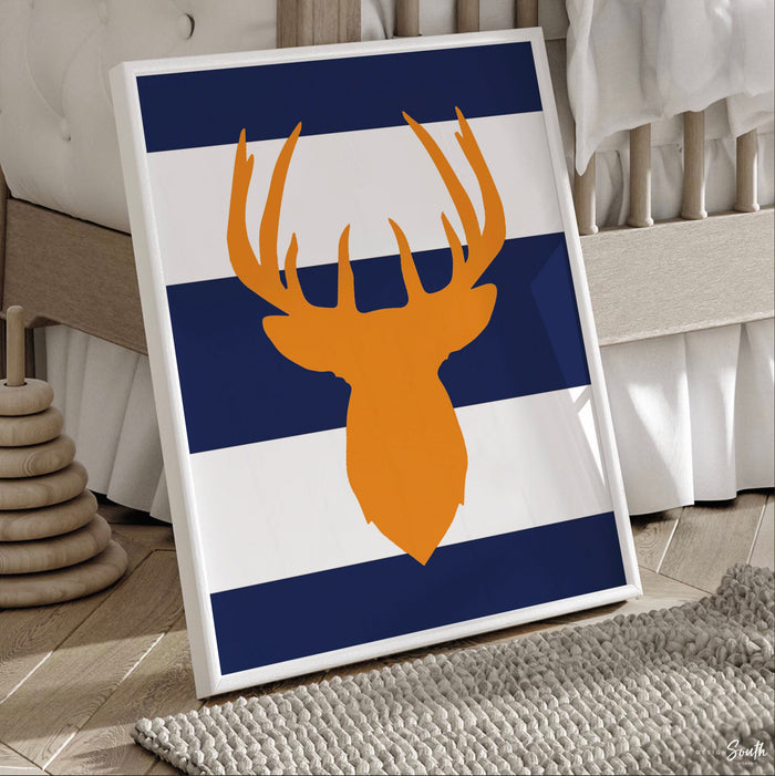 Deer nursery decor, boys nursery decor, orange deer nursery, deer baby decor, eight point buck, deer art for boys room, deer theme, hunting