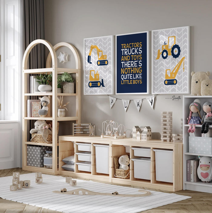 Tractors trucks and toys, boys bedroom wall construction theme poster, baby shower construction gift, birthday party construction theme gift