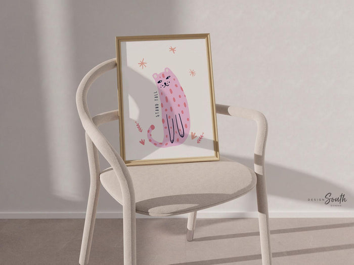 Pink animal art, pink whimsical animal wall art, safari playful animal theme art prints, decor little girl bedroom wall pink inspirational