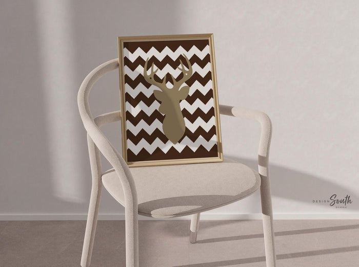 Beige and brown deer nursery art prints, personalized name boys room, hunting decor little boy, buck deer theme art, deer baby shower gift