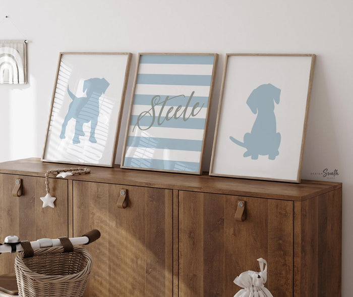 Baby boy puppy dog nursery, baby blue and gray, boys nursery puppy, boys nursery baby blue and gray, puppy wall art for boys monogram name