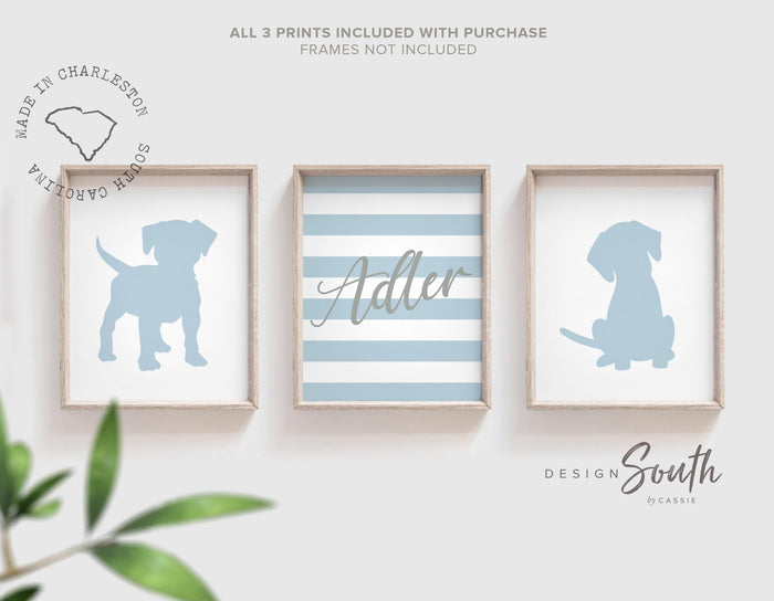 Baby boy puppy dog nursery, baby blue and gray, boys nursery puppy, boys nursery baby blue and gray, puppy wall art for boys monogram name