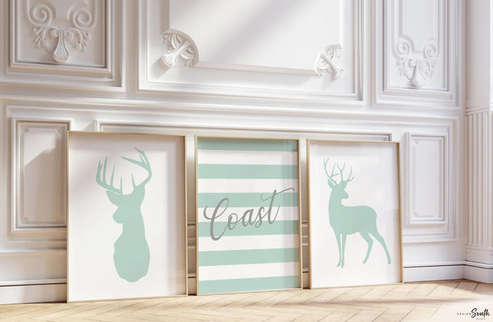 Kids room buck deer gray mint, personalized name, deer baby nursery decor, gray deer, mint deer, woodland boys name art custom sign, boy art