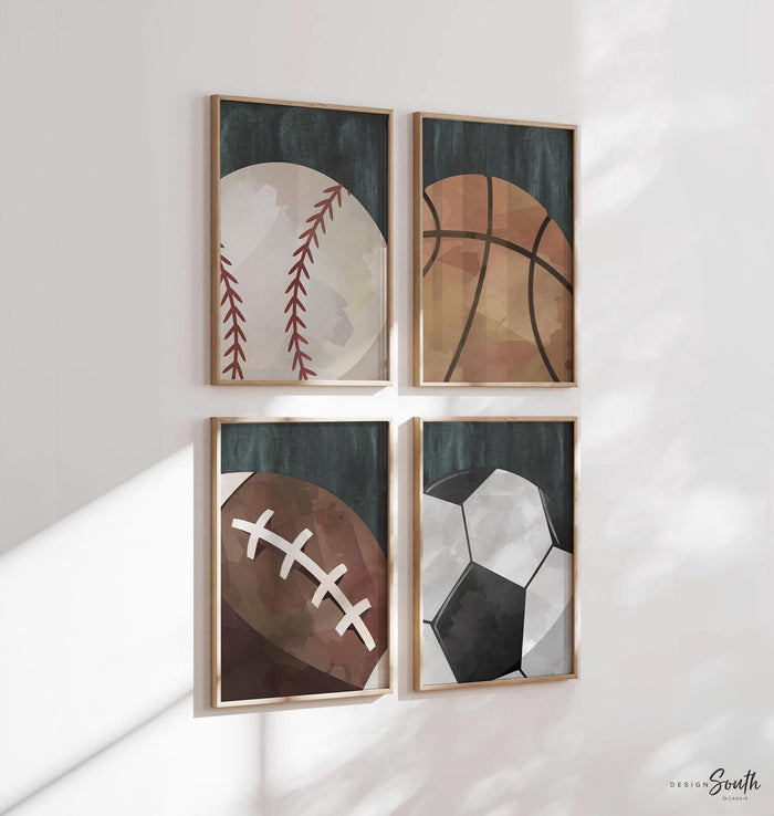 Boys Sports Prints Set: Baseball, Basketball, Football, Soccer