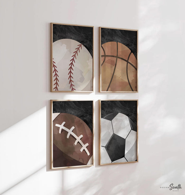 Boys Sports Prints Set: Baseball, Basketball, Football, Soccer