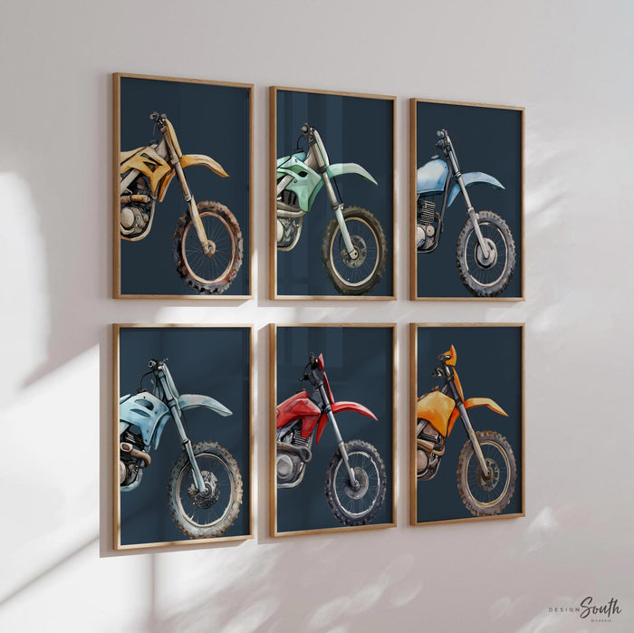Dirt Bike Nursery Art: Navy Motocross Prints, Boy's Room Decor